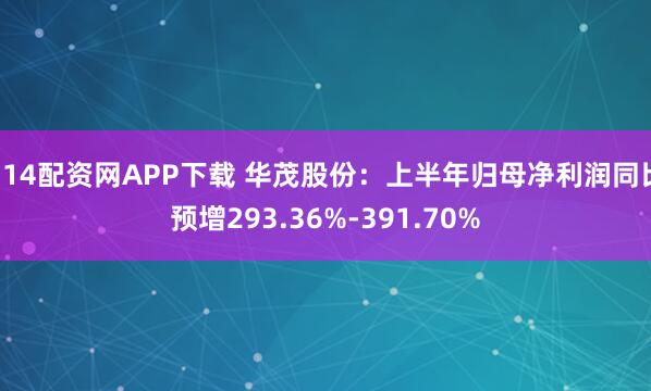 114配资网APP下载 华茂股份：上半年归母净利润同比预增293.36%-391.70%
