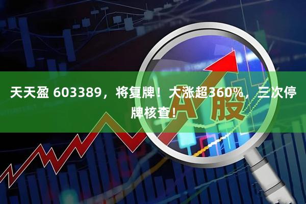天天盈 603389，将复牌！大涨超360%，三次停牌核查！