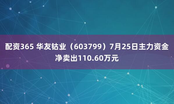 配资365 华友钴业（603799）7月25日主力资金净卖出110.60万元